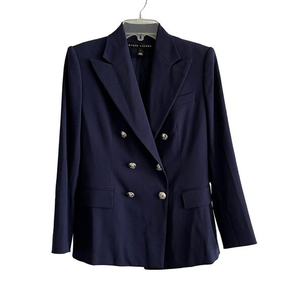 Ralph Lauren Black Label Double Breasted Blazer Navy Wool Blend Silver Buttons 2
